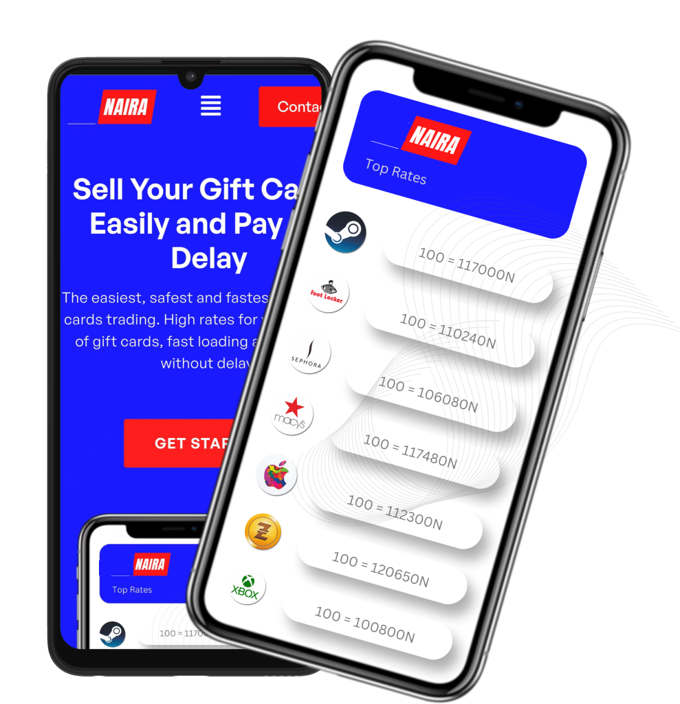 Gift card rates displayed on two mobile phones