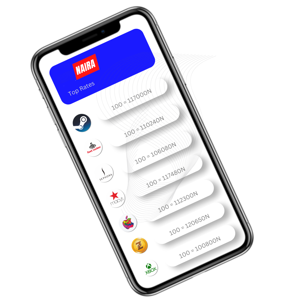 Mobile phone showing sample gift card rates